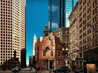 A Clock Tower In A City