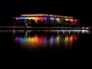 A Building With Lights On At Night